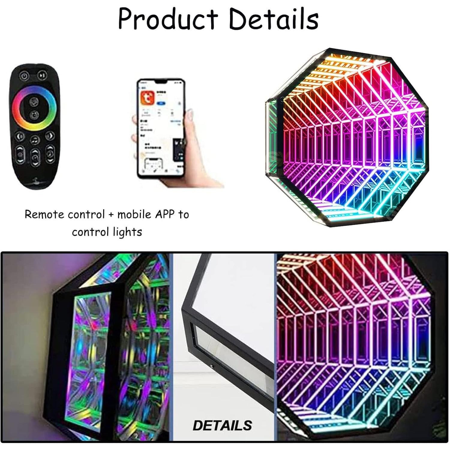 Lampada a LED a specchio Infinity con lampada notturna a tunnel 3D remota per la stanza sensoriale, illuminazione dell'umore reattiva della musica per l'arredamento di gioco della camera da letto, ins
