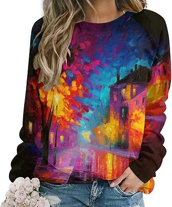 Sweatshirts for Women Starry Night Long Sleeve Casual Pullover