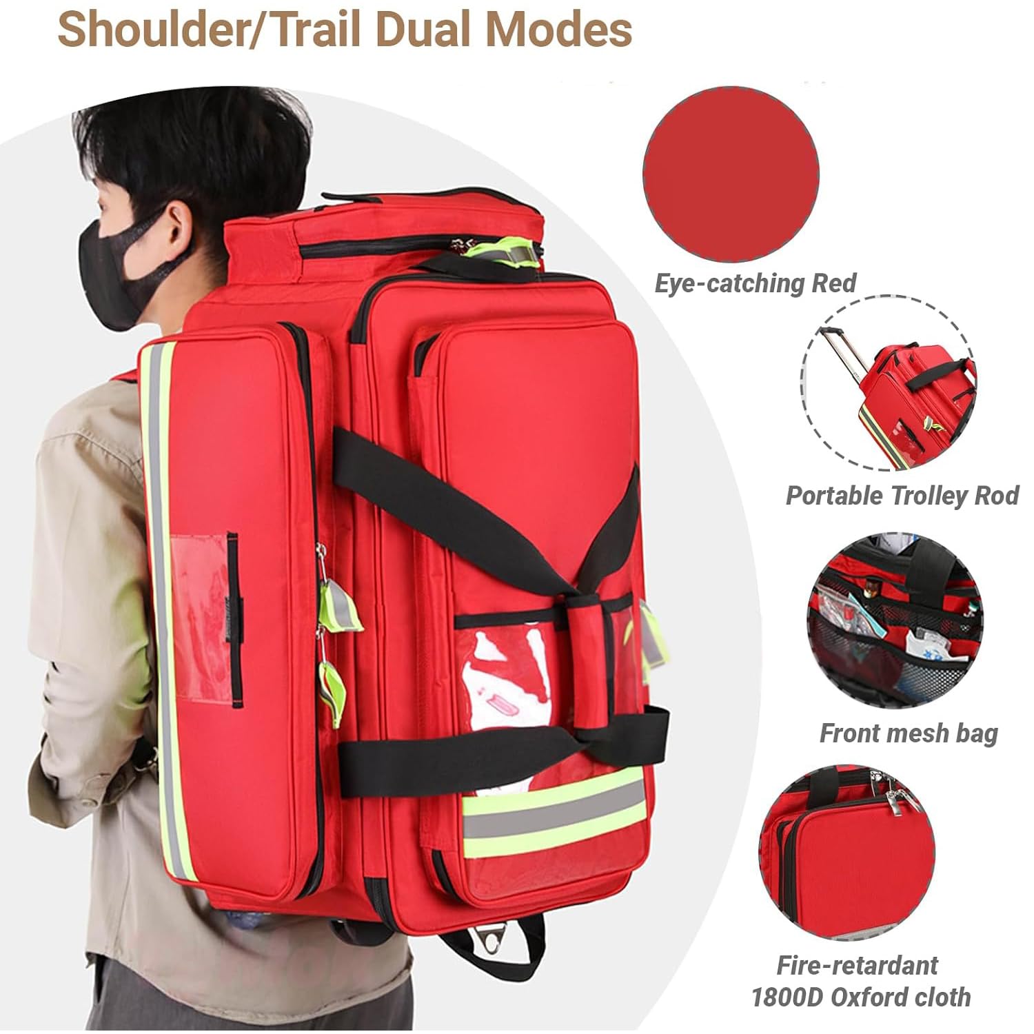 Bolsa Médica con Ruedas, Bolsa Vacía para Suministros De Respuesta A Emergencias, Tela Oxford 1800d, con Divisores Desmontables, Correa De Hombro Ajustable, para Enfermeras De Atención