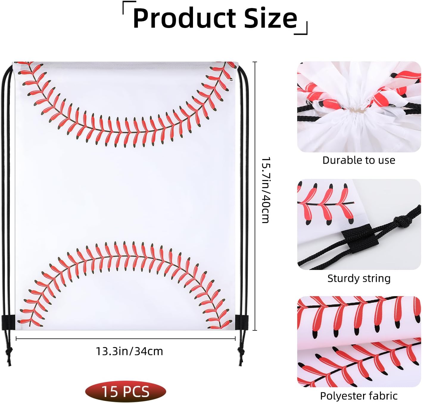 15 Pcs Baseball Drawstring Bags, 13.3"x15.7" Sports Backpacks for Team Gifts, Party Favors & Gym Use, Baseball Theme Party Supplies - Image 2