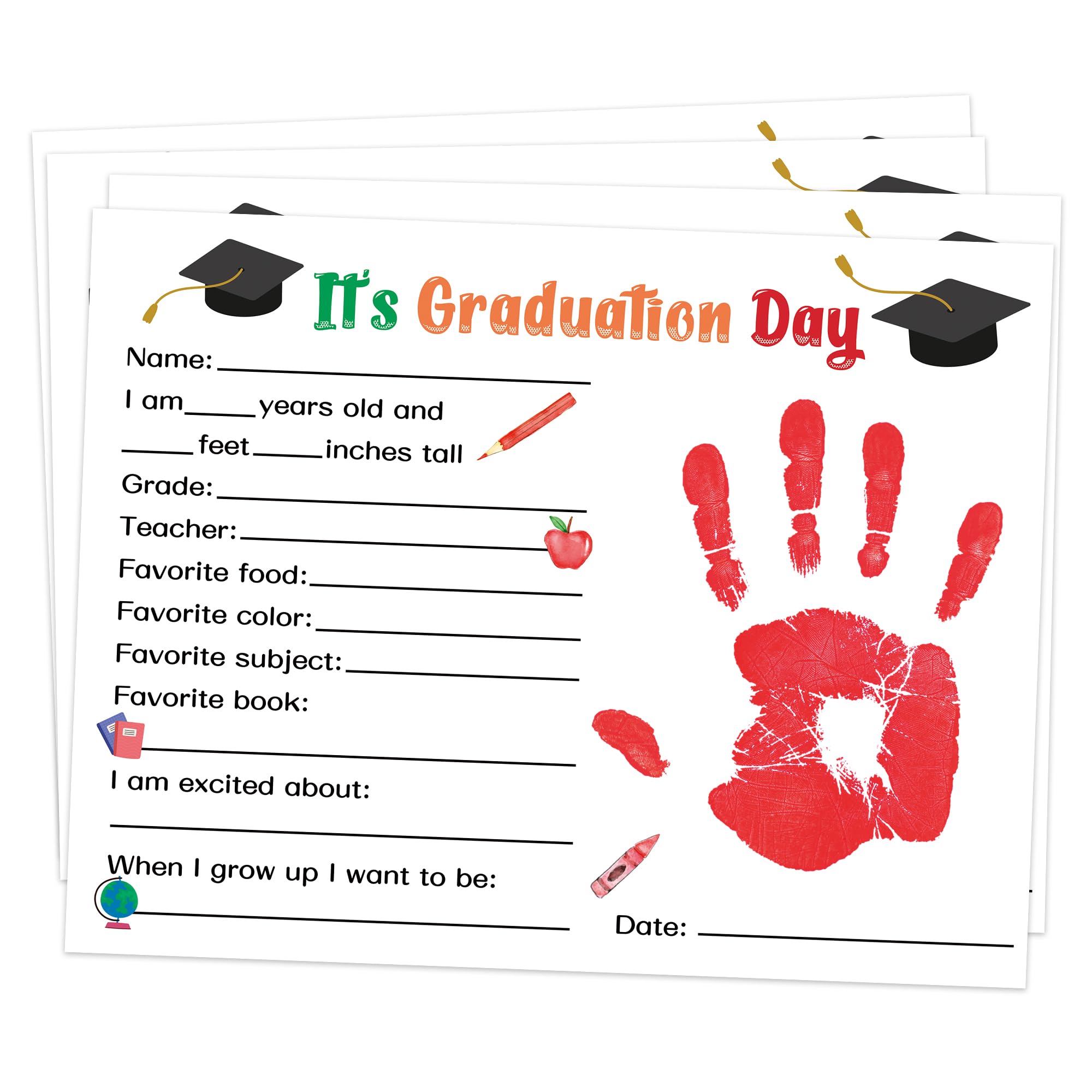Last Day of School Handprint Keepsake Gifts for Classroom, 10-Pack 8.5x11 Inch DIY Crafts Personalized Graduation Cards, Pre K Graduation Decorations,