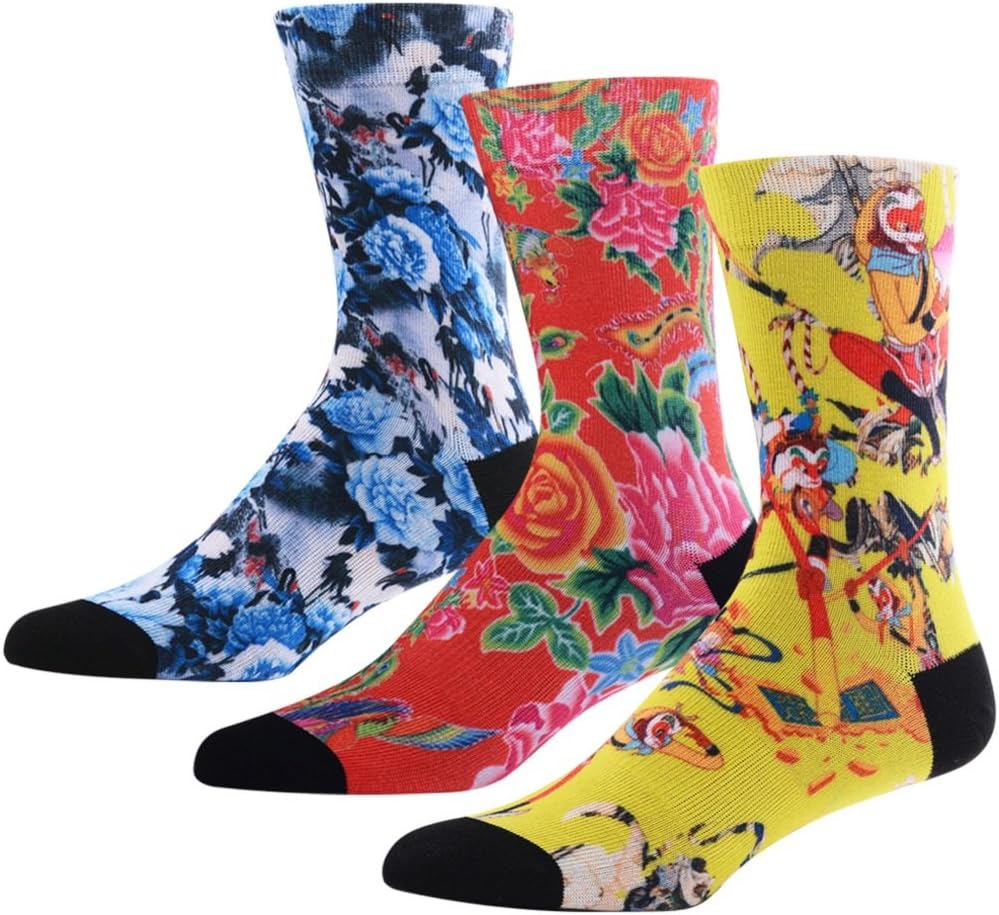 3, 4, 5, 6 Pairs Men's Novelty Socks,Digital Printing Funky Patterned Crew Socks 3, 4, 5, 6 Pairs