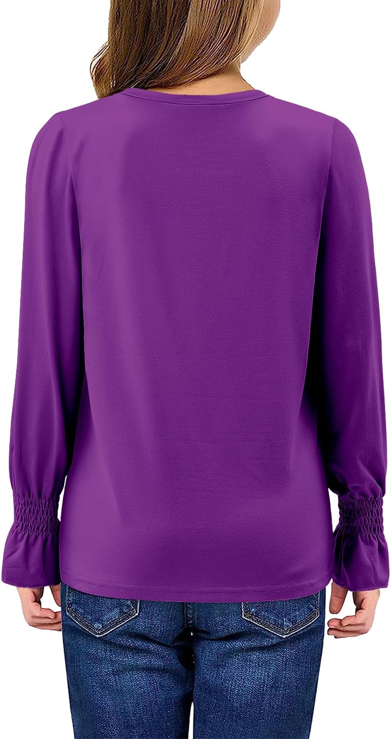 storeofbaby Girls Casual Long Sleeve Shirts Loose Ruffle Tunic Tops Smocked Cuff Blouses 4-13 Years - Image 3