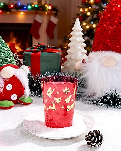 Miniatura 9 de Ciaell Paquete de 60 vasos de plástico navideños  Vasos desechables rojos y verdes de 10 onzas  Copas de vino de Navidad para suministros de fiesta