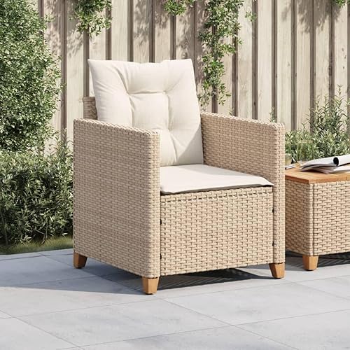Miniatura 3 de Patio Chair with Cushions Beige Poly Rattan Backyard Chairs Outdoor Chairs Sillas para Comedor Garden Chair for Terrace Picnic Study Beach