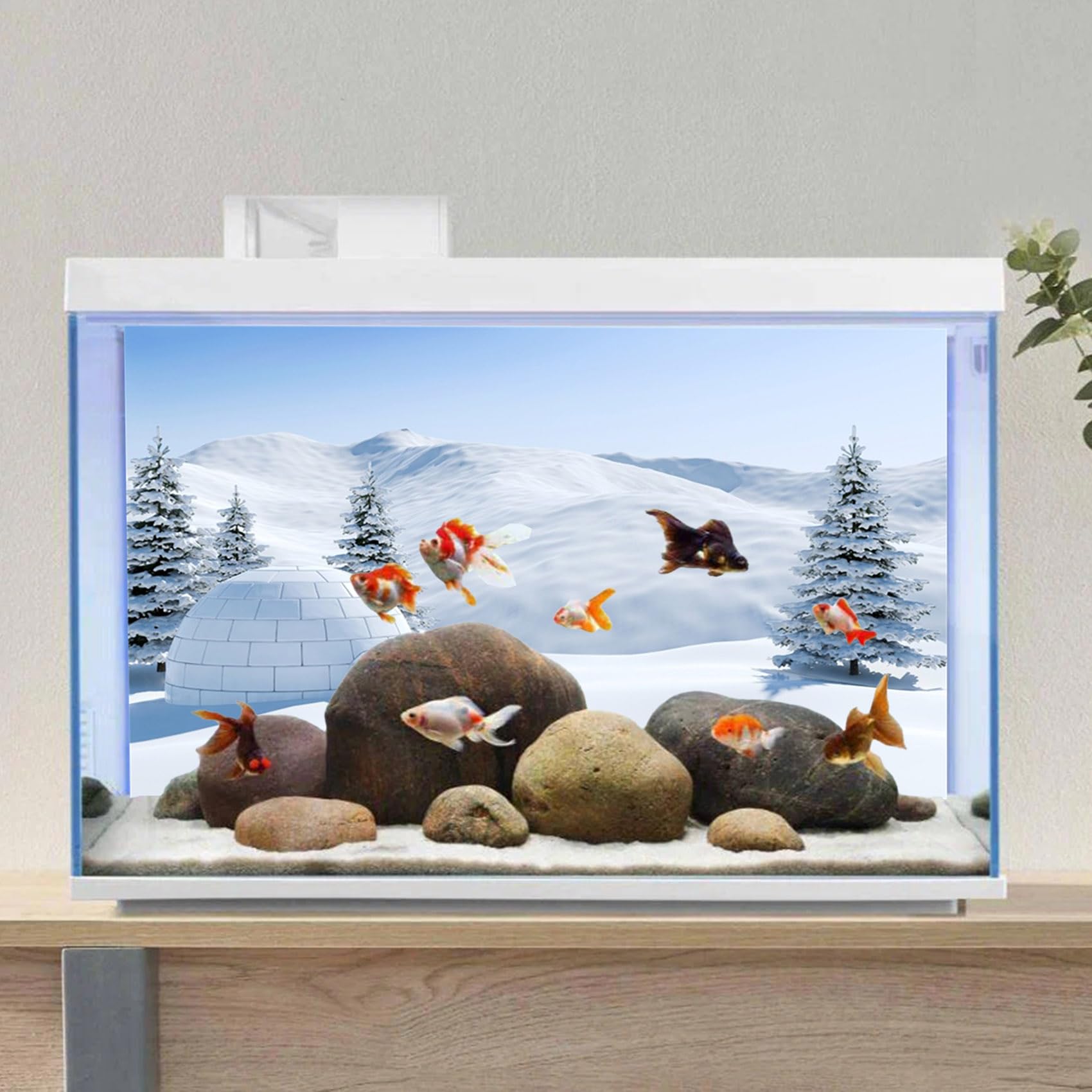 MIRRORANG 61x41cm Winter Aquarium Background Fir Forest Snow Mountain Igloo World of Ice and Snow Christmas New Year Fish Tank Background Vinyl Background - Image 4