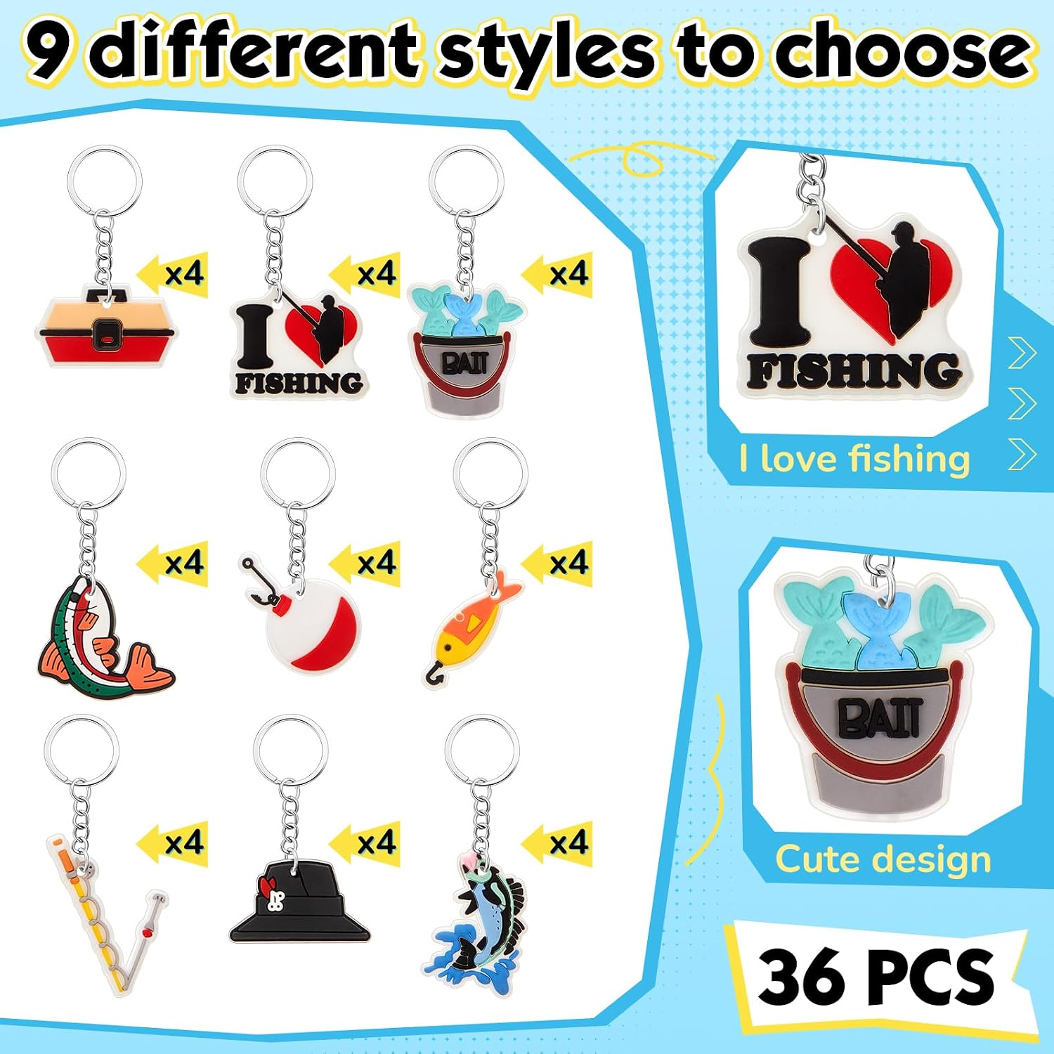 Sasylvia 36 Pcs Fishing Party Favors I Love Fishing Keychains Birthday Party Decorations Gift for Women Men Accessories