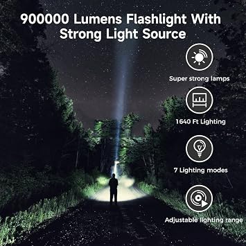 2-Pack Rechargeable 900,000 Lumens Flashlights with Cob Work Light, 7 Modes for Outdoor and Emergency Use