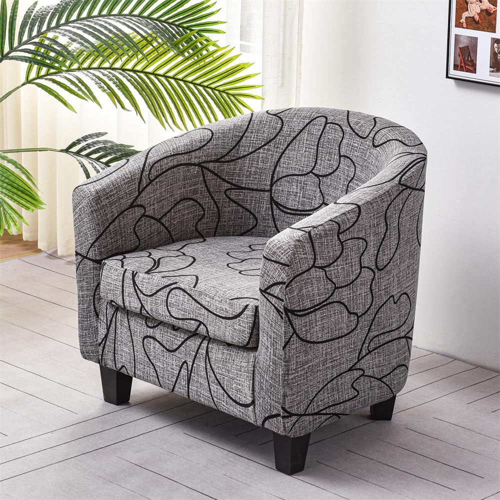 Chickwin Tub Chair Covers 2 Piece Elegant Club Chair Covers Armchair Slipcover with Seat Cover Removable Nordic Bucket Chair Covers Furniture Protector for Club Bar Office Reception (Grey)