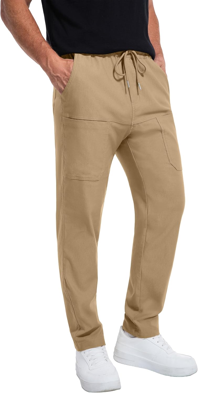 Mens Cargo Pants Comfy Work Casual Pant Relaxed Fit Stretchy Drawstring Pants with Pockets - Image 3
