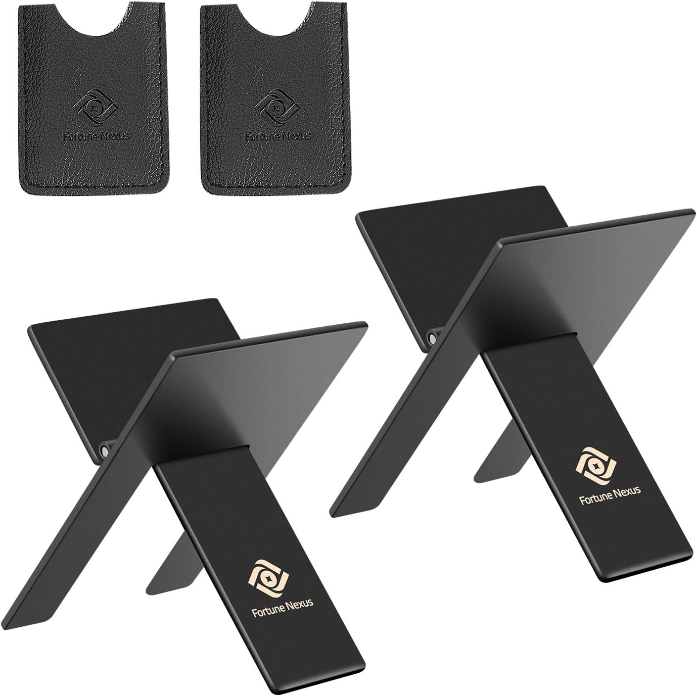 Fortune Nexus Stainless Steel Foldable Cigar Holders – 2-Pack, with PU Leatherette Pouches – Portable, Compact Cigar Rest for Travel & Desktop