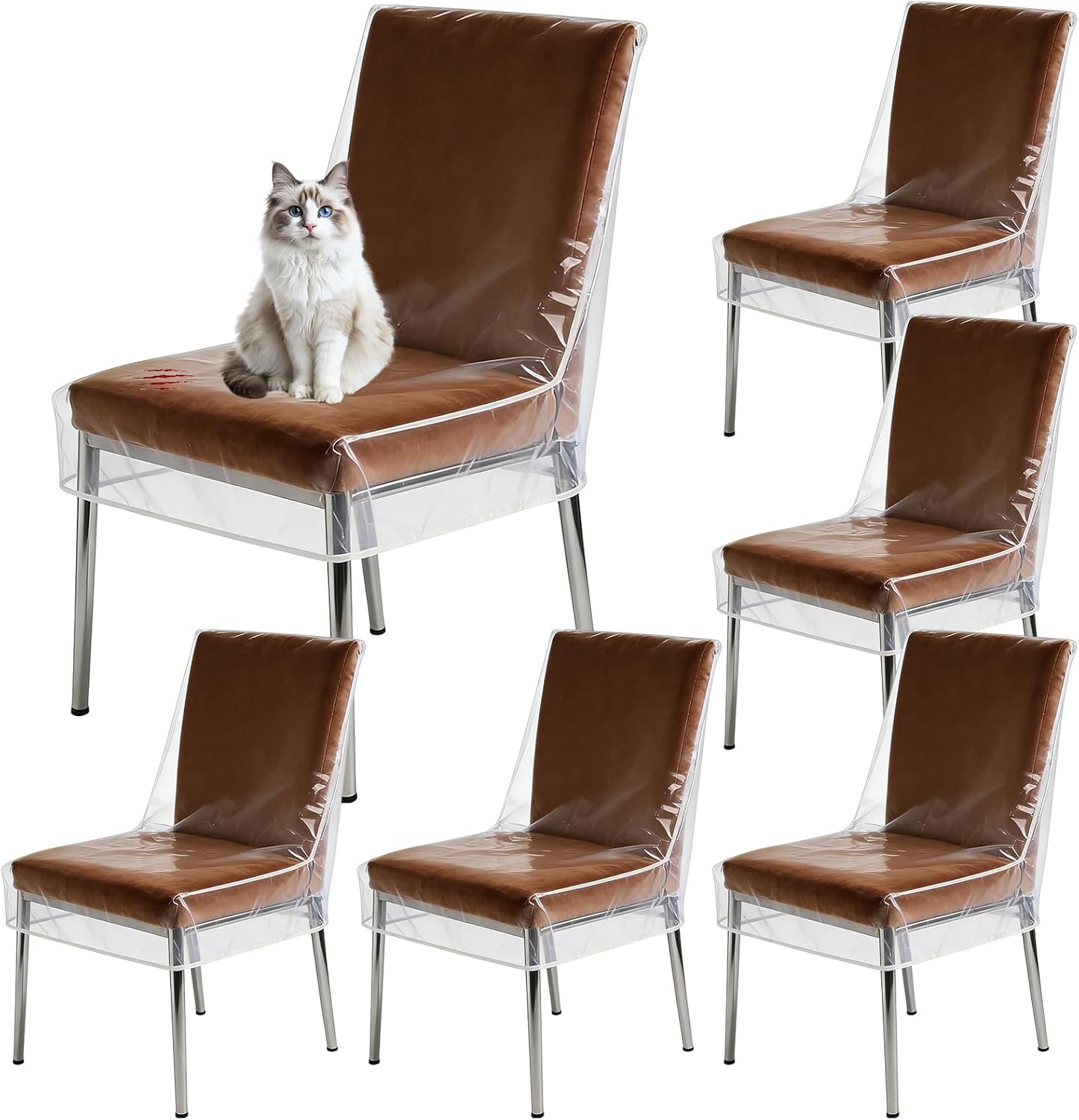 6 Pack Plastic Chair Covers for Dining Chairs, Clear Chair Seat Cover Plastic Covers, PVC Seat Chair Protector, Waterproof Clear Chair Covers Anti Water, Kitty Scratch and Dust Fits 16-23"