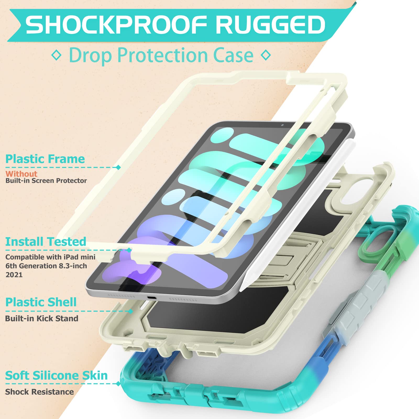 TIMISM iPad mini Case, iPad mini 2 Case, iPad mini 3 Case with Sturdy Kickstand, 3 in 1 Heavy Duty Shockproof Hybrid Three Layer Protective Cover for iPad mini 1st 2nd