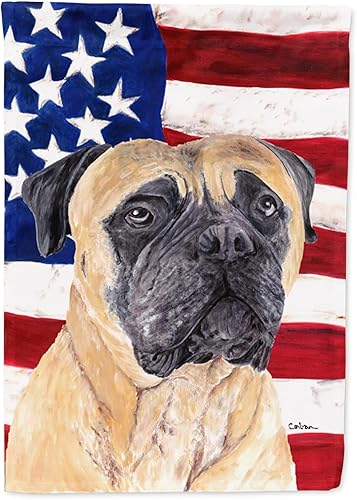 Miniatura 160 de Caroline's Treasures SS4017GF Bandera de Estados Unidos con Bulldog Inglés para jardín, bandera decorativa para patio exterior, patio, parterres,