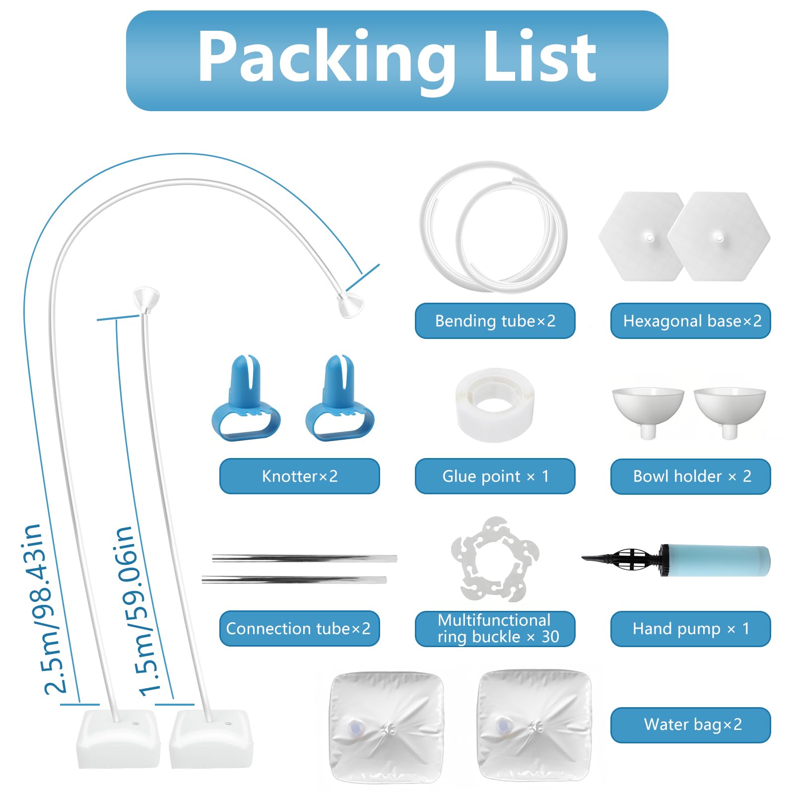 Kit di supporto regolabile per arco di palloncini da 2,5 m e 1,5 m, supporto a colonna per palloncini a metà arco, resistente e buona stabilità, supporto per pavimento per matrimoni, lauree