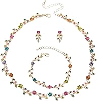 Enrwin Austrian Crystal Rhinestone Choker Necklace Dangle Earring Bracelet Set for Brides Bridesmaids Prom Party