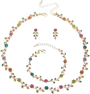 Enrwin Austrian Crystal Rhinestone Choker Necklace Dangle Earring Bracelet Set for Brides Bridesmaids Prom Party