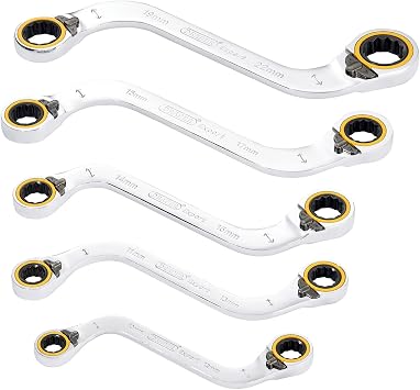 Draper 03947 Expert HI-TORQ Double Ring Ratchet S-Shape Spanner Set 5 Piece