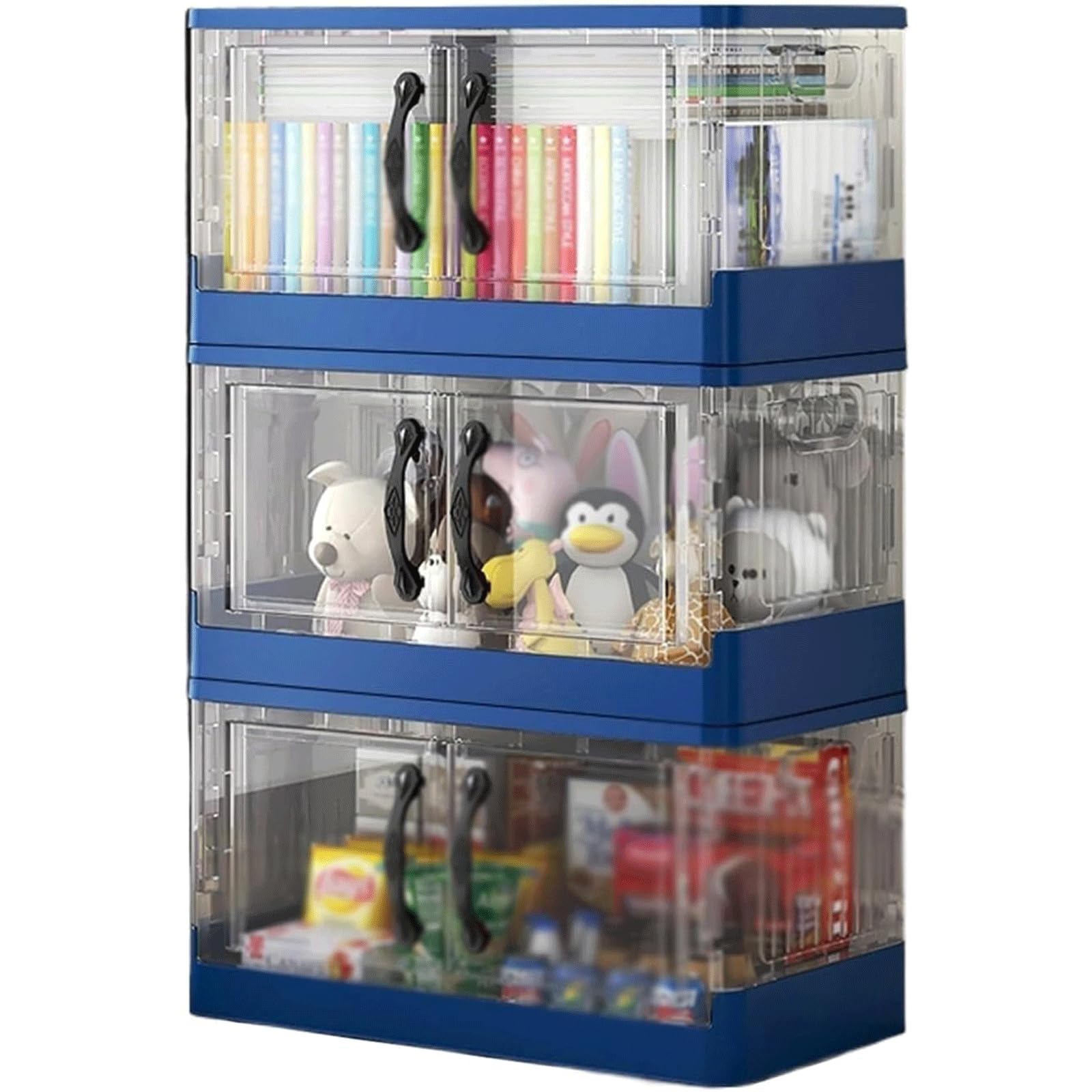 Contenedores de almacenamiento transparentes apilables para almacenamiento de comestibles, organizador plegable, con polea silenciosa, caja plegable