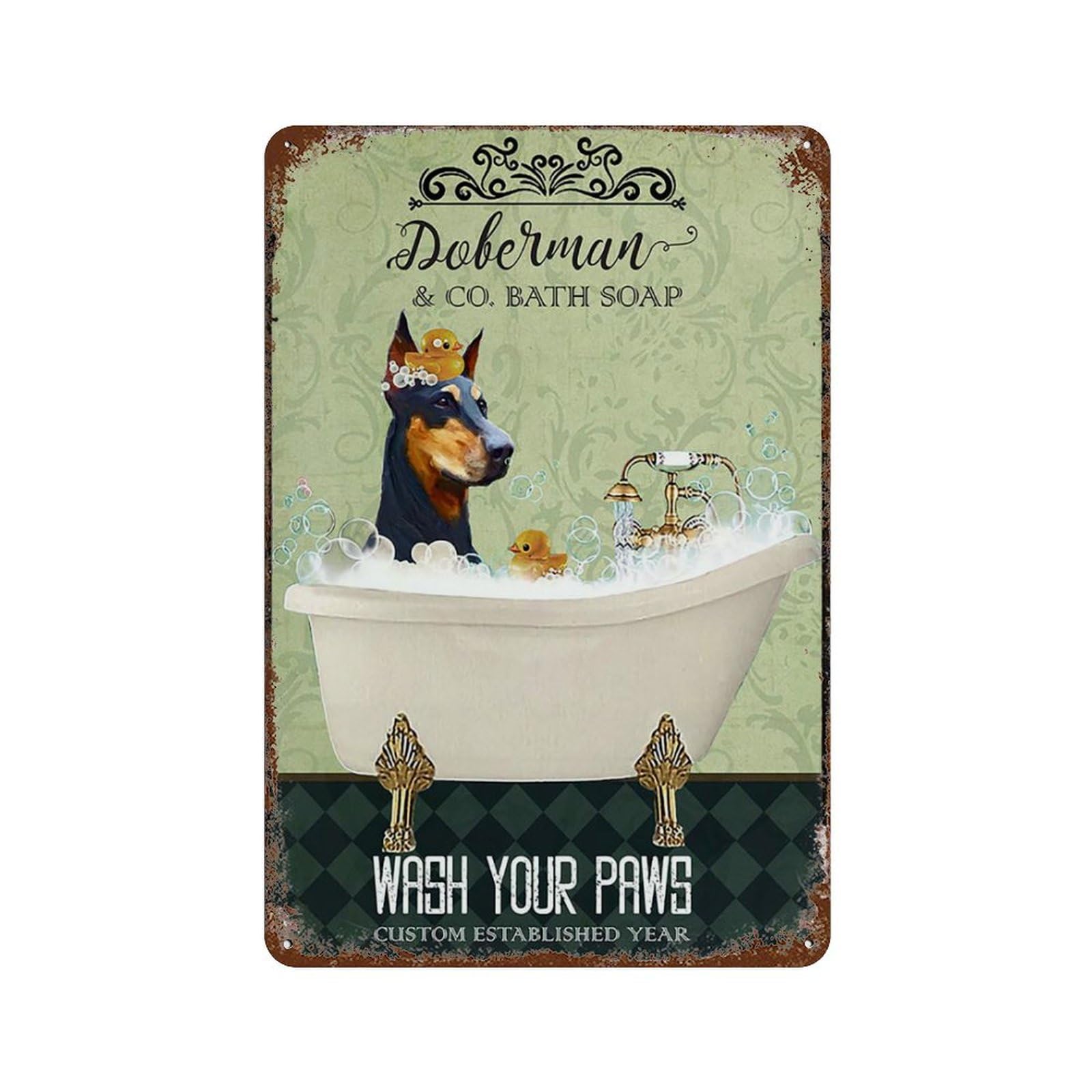 peiyeety Metal Tin Sign Doberman Bath Marker Waterproof Rustproof Decorative Sign Ideal For Dog Lovers Homes Decor Sign Featuring A Cute Quote And Dog Illustration 6×8 INCH