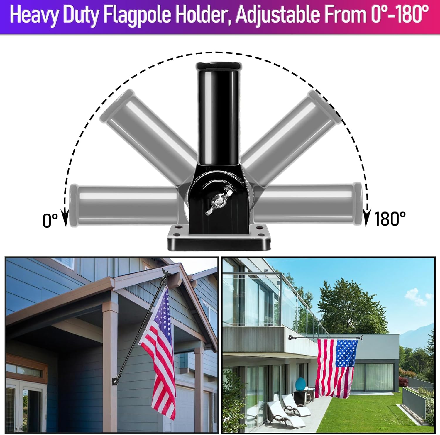 LETSTRY 6FT Flag Pole for Outside House with Adjustable Bracket, Upgrade Stainless Steel Tangle Free Flagpole, Heavy Duty House Flag Pole Kit for 3x5 Flags for Residential, Outdoor or Porch, Black - Image 4