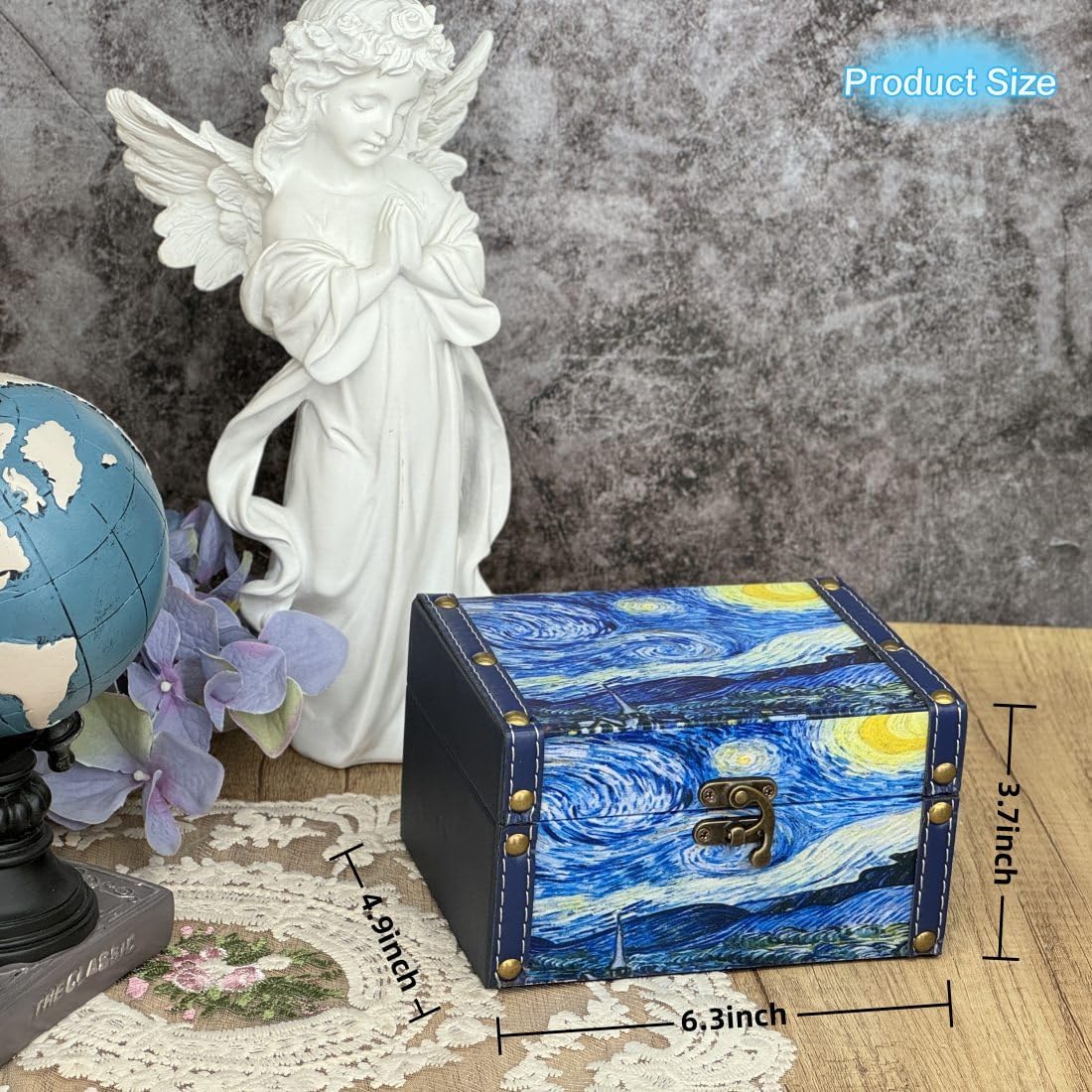 ヴィンテージ 木製 + PUレザー 装飾収納ボックス 小物入れ ジュエリーボックス 記念品 ケース ボックス 【ラウンドクローゼットロッドリムーバブル】 ふ