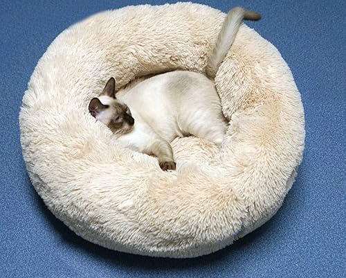Miniatura 5 de BODISEINT - Moderna cama redonda de felpa suave para gatos o perros pequeños, cama de tamaño pequeño o mediano, autocalentable, para otoño o
