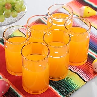 Skylety Hand Blown Mexican Drinking Glasses Set of 6 Natural Clear Tumblers 14 oz Mexican Recycled Drinking Juice Glasses for Dishwasher-safe Kitchen