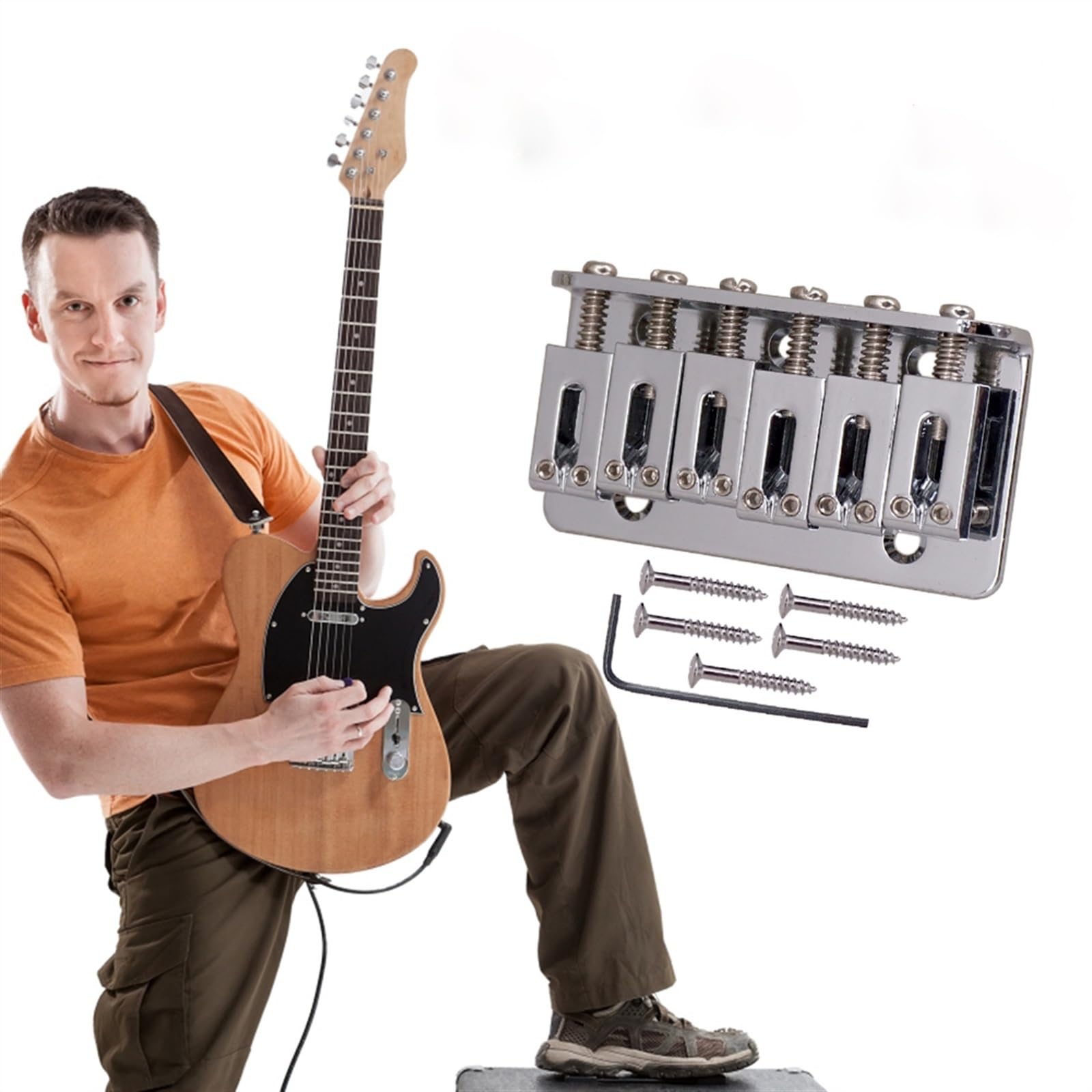 Juego De Puente Para Guitarra Eléctrica Sillín De Puente De Guitarra Puente De Sillín Rígido Fijo De Metal De 6 Cuerdas