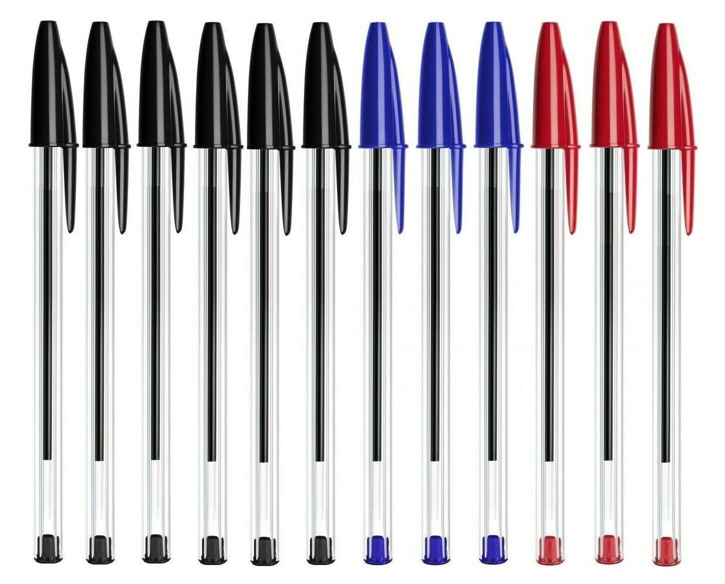 PaulStore Ballpoint Pens multipack | Black Blue Red Assorted Ink Biro Pens | Smooth Writing Everyday Medium Point Pens for School Supplies & Office Stationery (48)