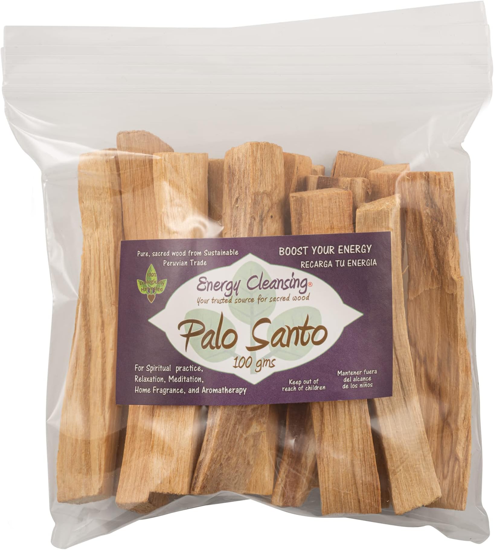 Energy Cleansing, 100 GMS Plus, Natural Resin, Kiln-Dried Palo Santo (Holy Wood) from Peru, Incense Smudge Sticks, Wild Harvested, 100% Natural and Sustainable