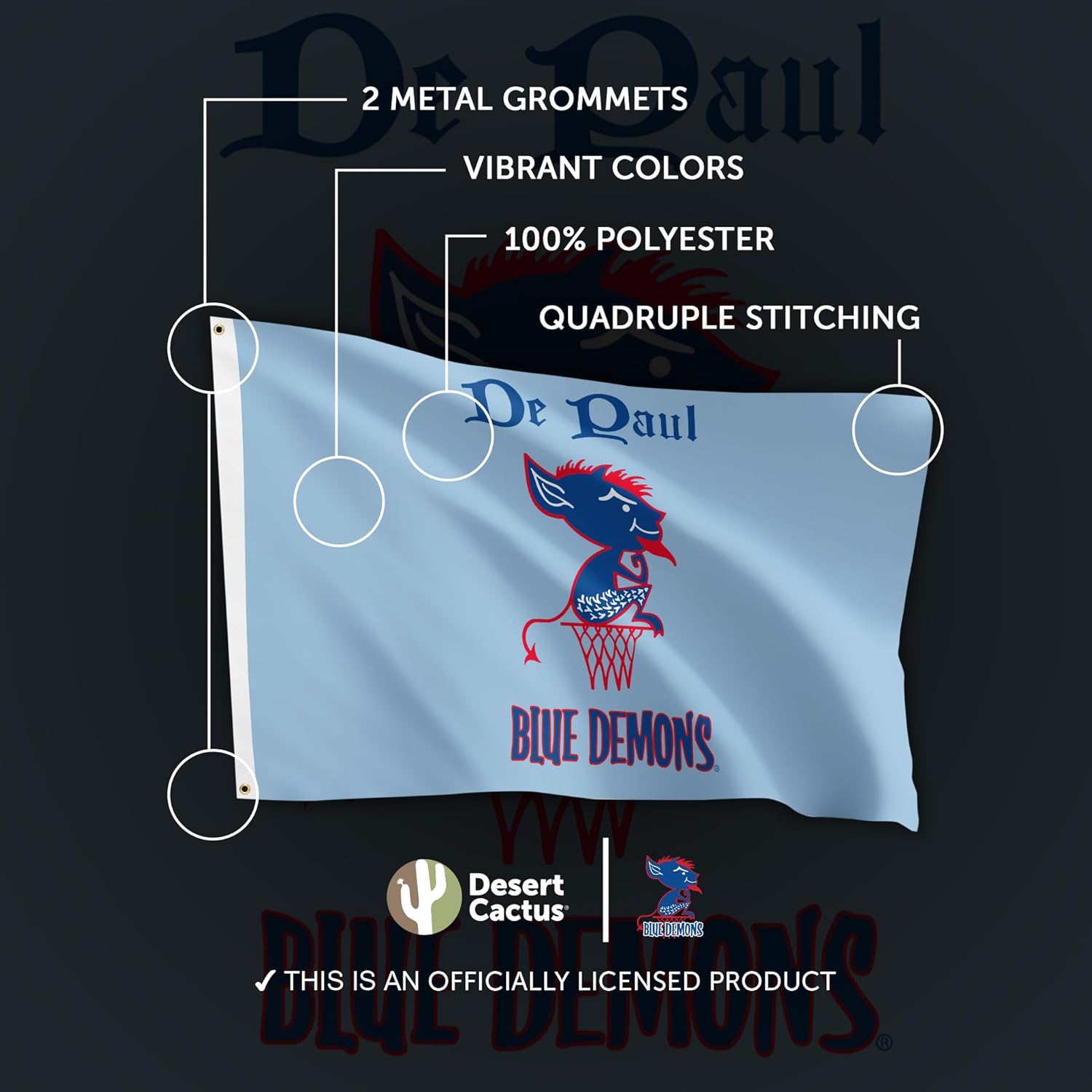 Desert Cactus DePaul University Flag - 3 x 5 Feet DU Blue Demons Banner, Indoor/Outdoor Durable Fabric Display (Style Vintage C) - Image 4