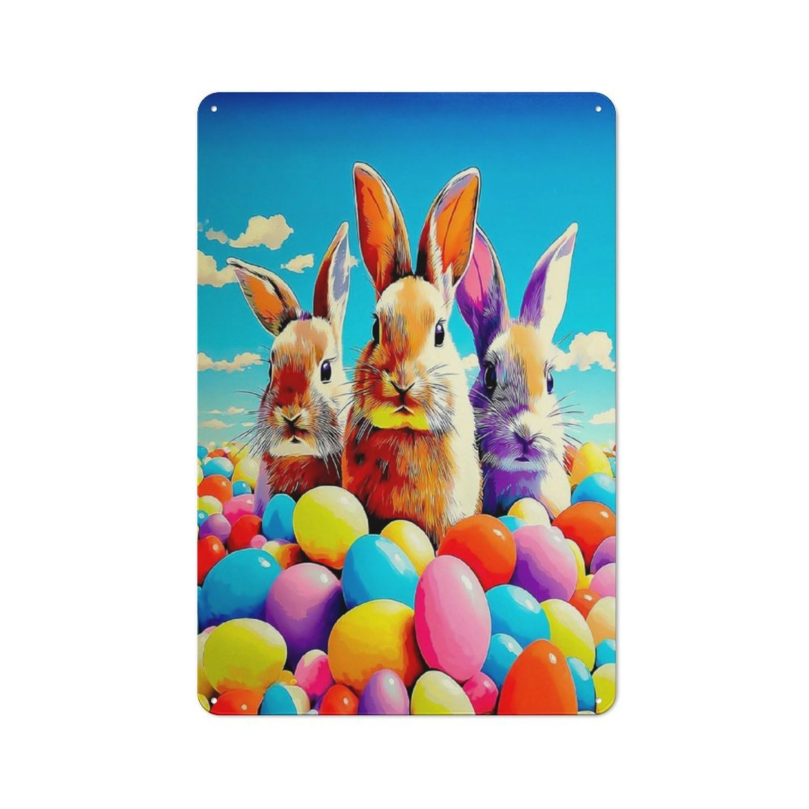 Junmoney Colorful Easter Bunny Celebration -2 Tin Wall Plaque 30X20cm With For Hallway Wall, With Clear Retro Wall Decor Character