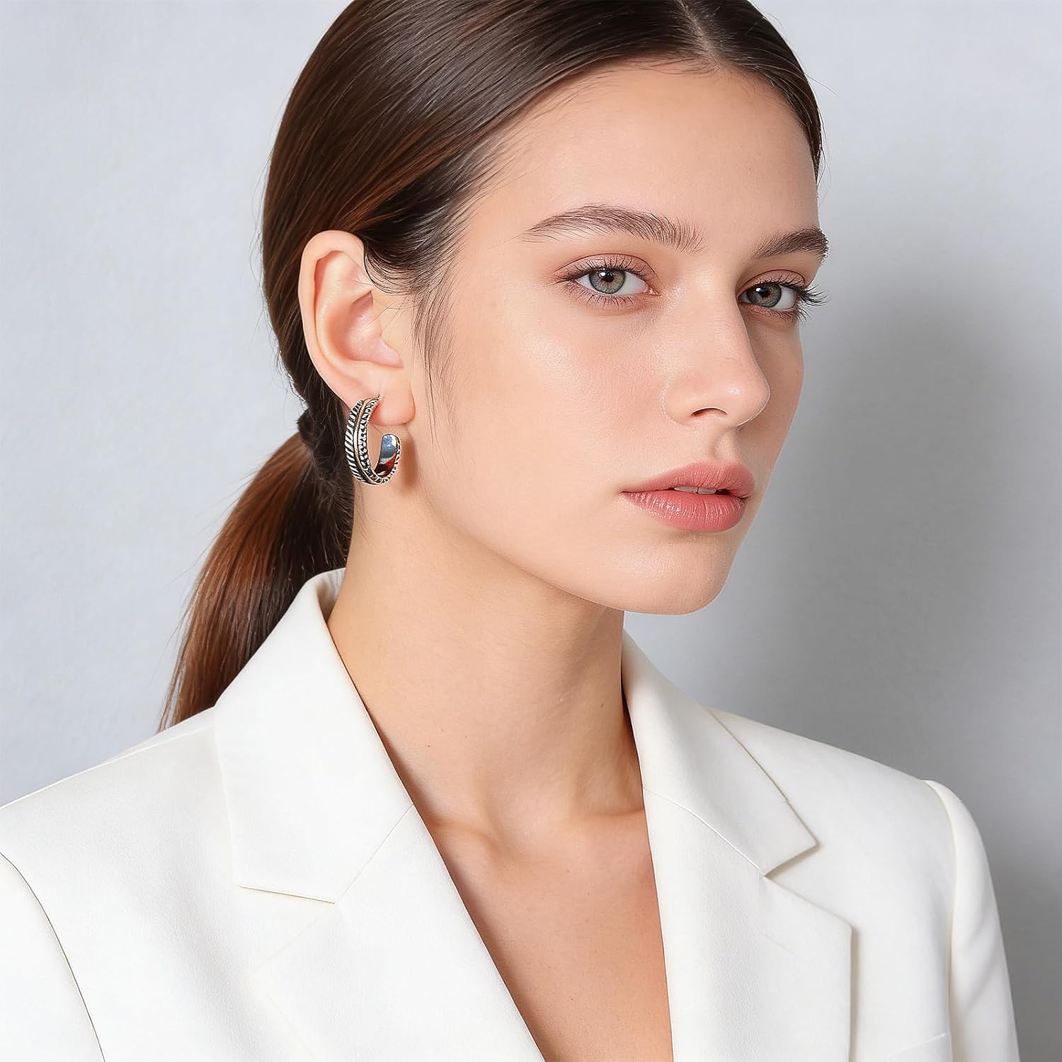 Gold Plated Chunky Hoop Earrings for Women - Stylish Statement Twisted Rope C Shaped Hoop Earrings Fashion Jewelry Gift - Image 2