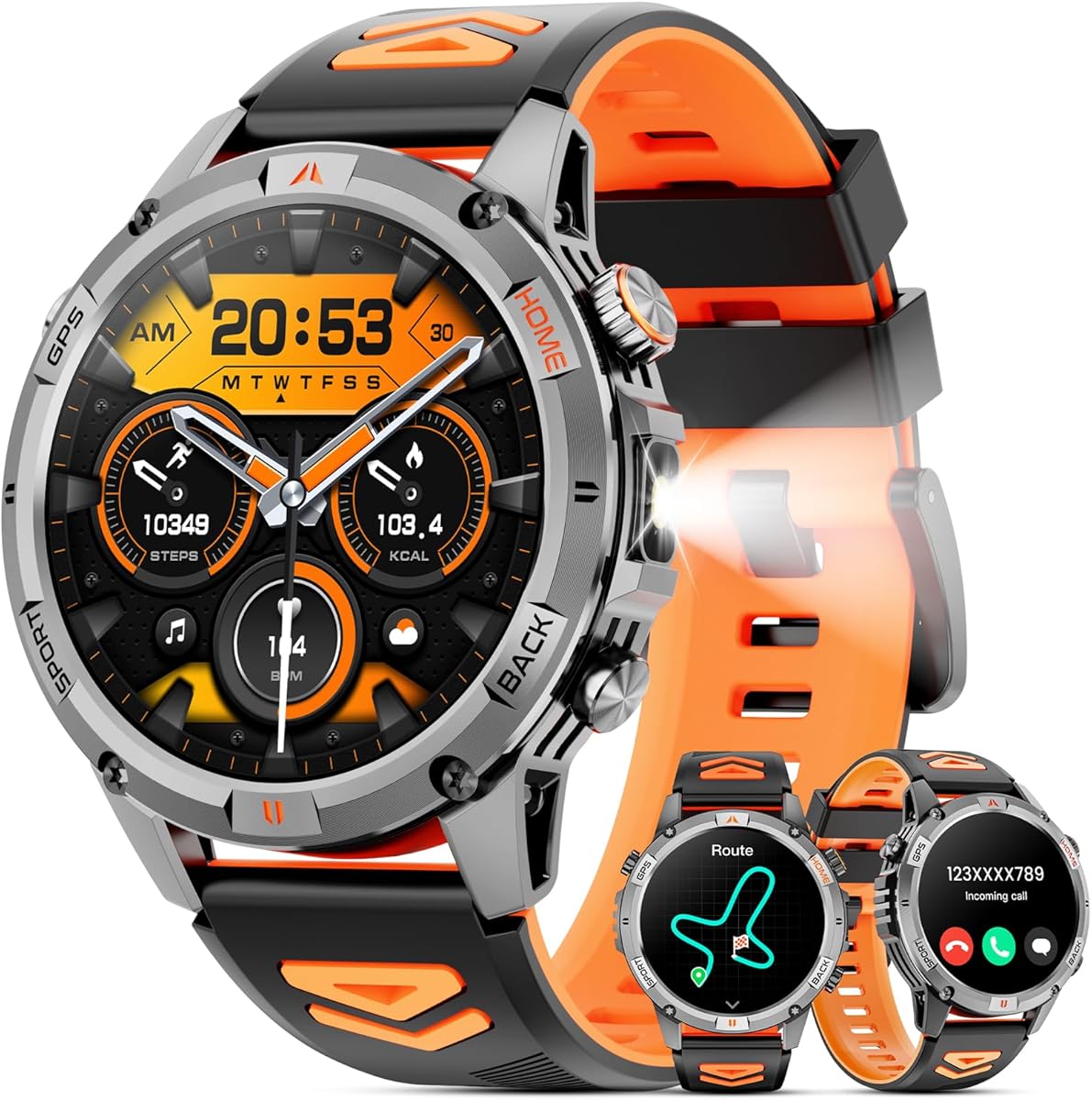 Military Smart Watch(Answer/Make Call), GPS Smartwatch for Men with LED Flashlight Compass, 1.46" HD Screen Fitness Tracker, 100+ Sport Modes, Rugged Smart Watches Compatible for iPhone Android