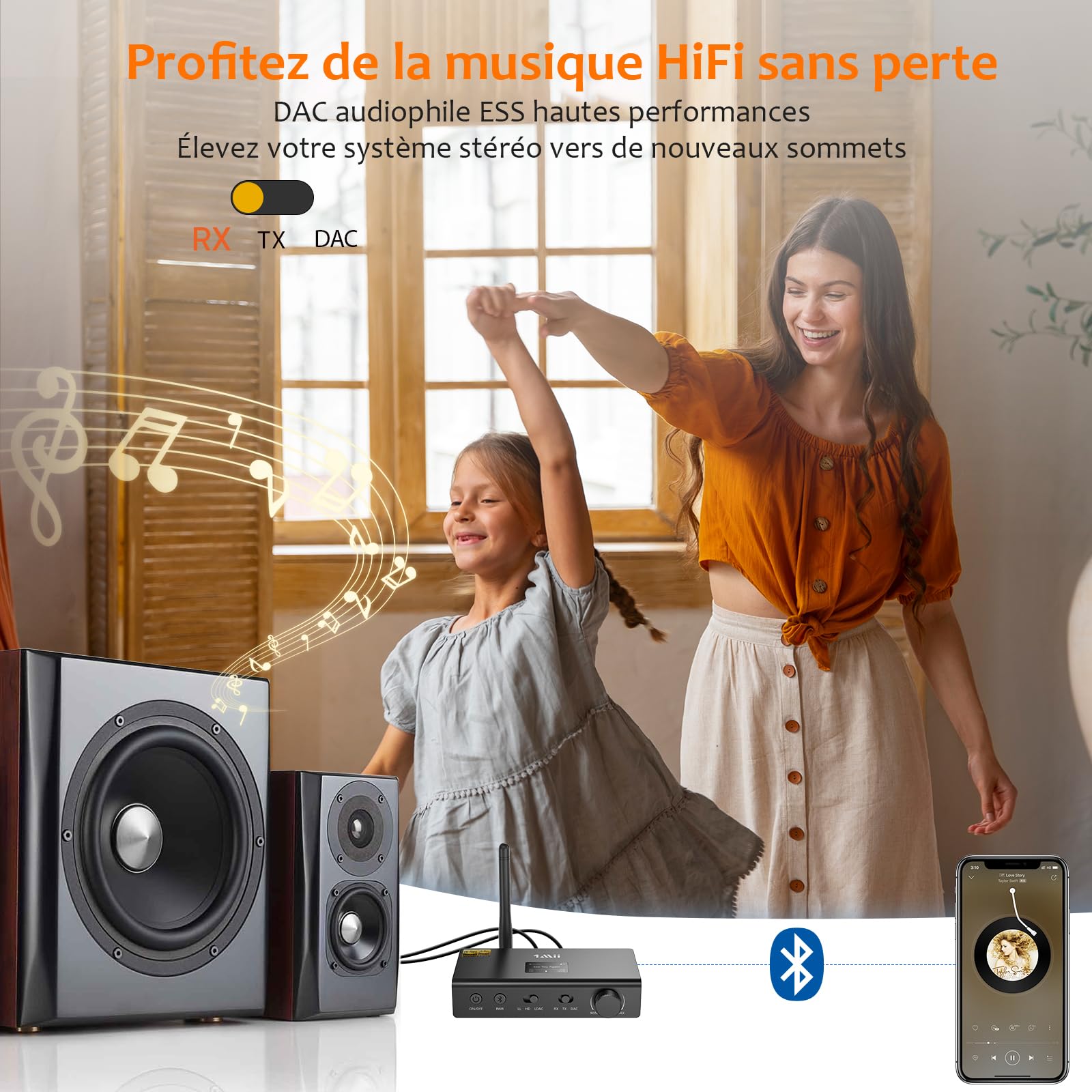 1Mii DS700 LDAC Transmetteur Récepteur Bluetooth avec DAC Audiophile | HiFi Adaptateur Audio sans Fil pour TV/Chaîne Stéréo, aptX HD/LL, Diffusion vers Stéréo Domestique Vintage/Casques Bluetooth