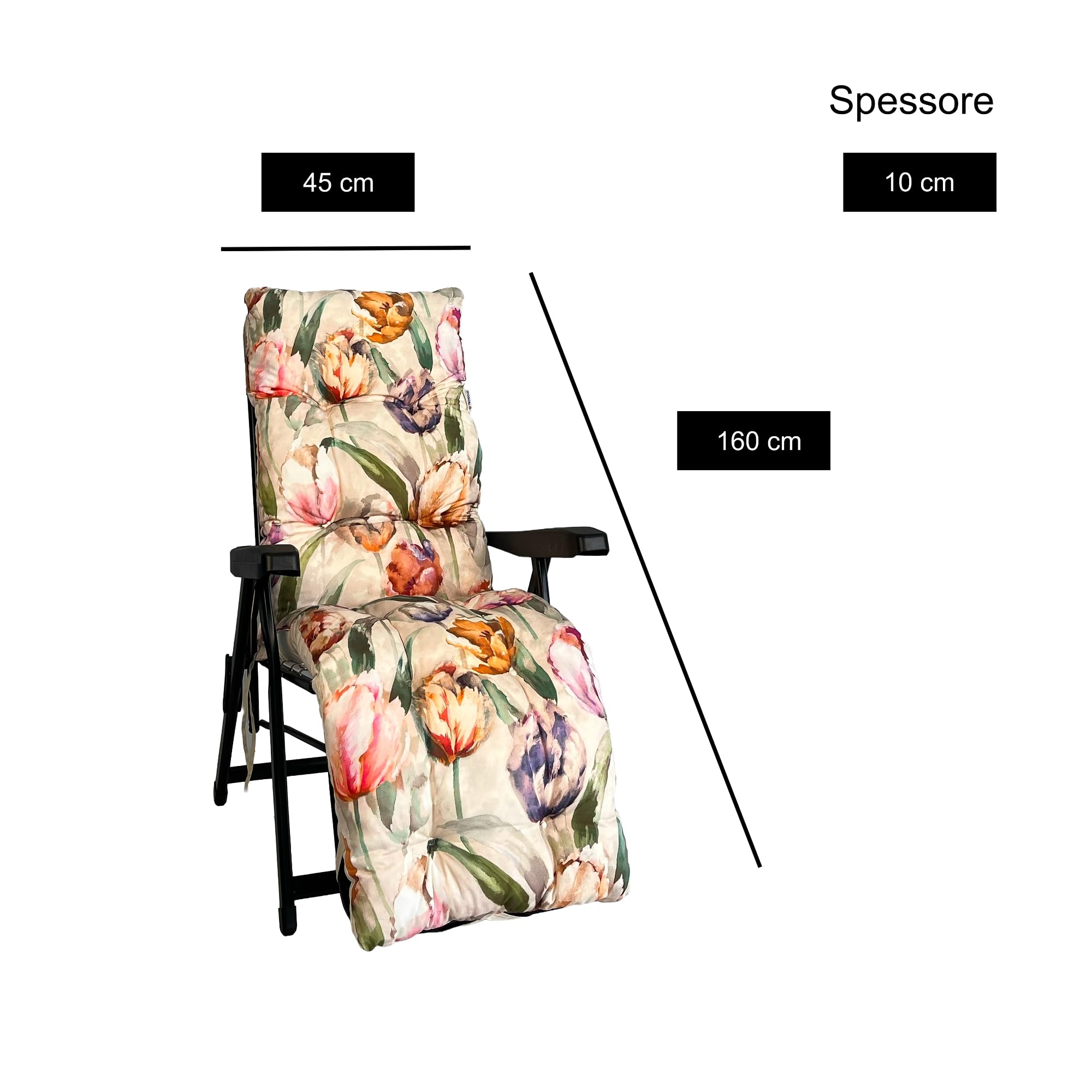 TECNOCUCI Cuscino per Sdraio Imbottito con poggiapiedi (160x45cmx10cm) - Realizzato in Italia - Ricambio Cuscino Ideale per Sdraio da Giardino