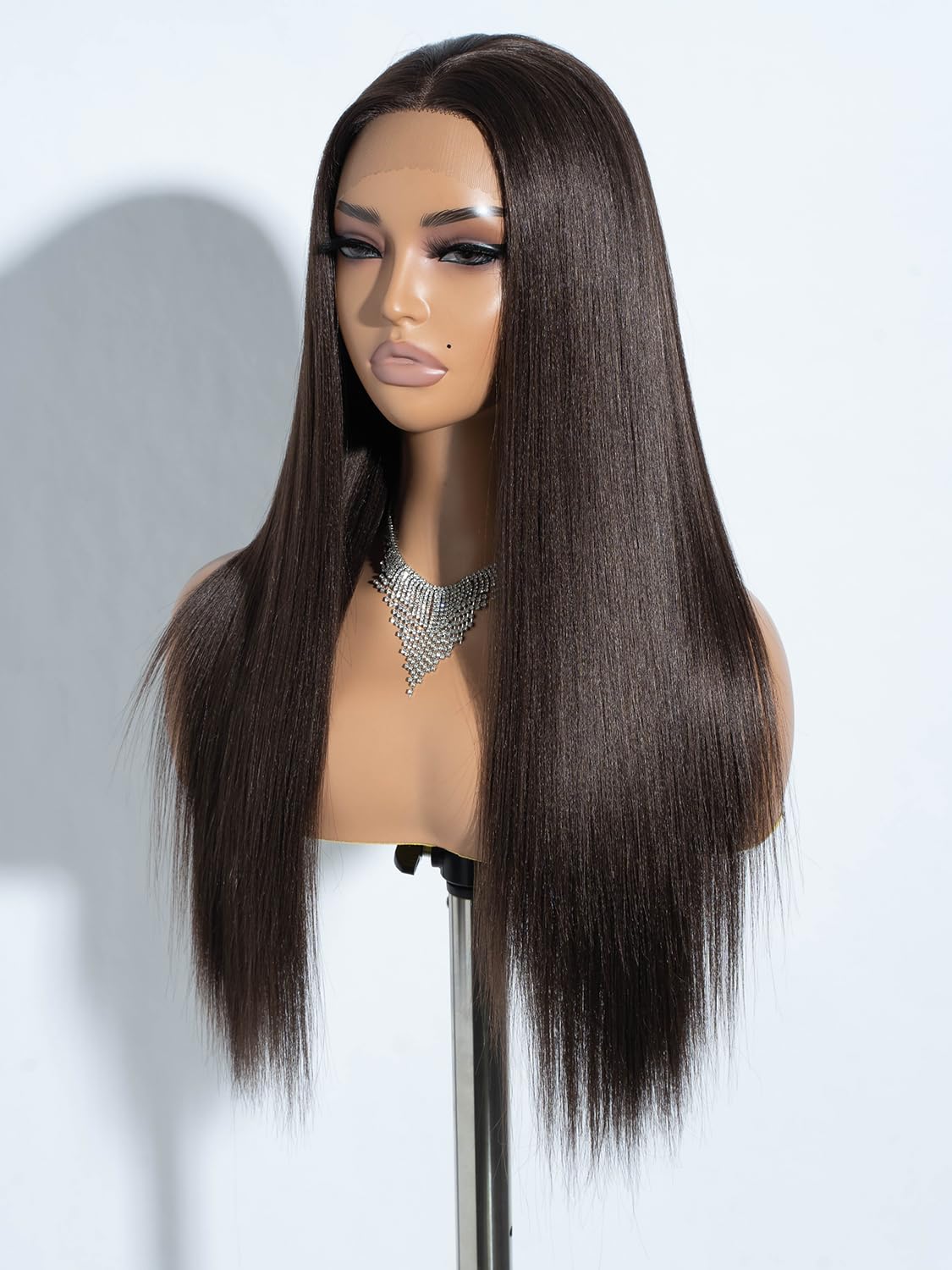 Joedir 13x4x4 Lace Frontal Wig Long Straight Free Parting Silk Base Lace Wigs 26 Inches Straight Wig Synthetic Lace Front Wigs for Women Daily Party Wear - Image 2