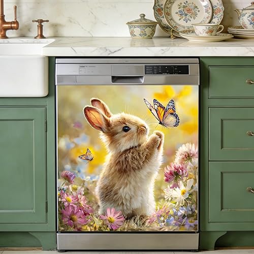 Easter Dishwasher Magnet Cover 25.6 × 23 Inches – Colorful Cute Bunny and Easter