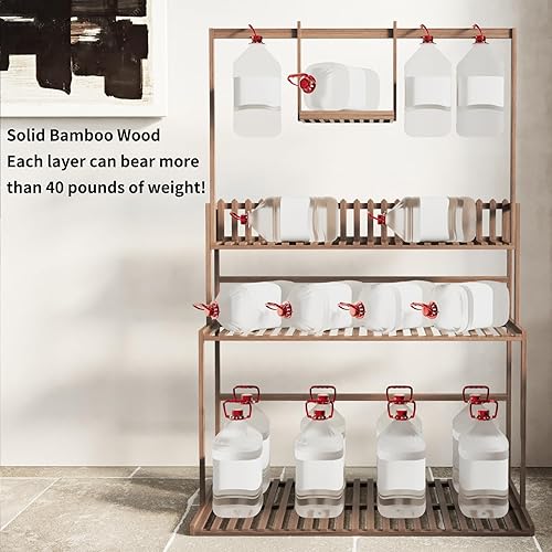 Miniatura 9 de COPREE Soporte de bambú para plantas colgantes de 2 niveles, estantes para macetas de flores, estante organizador de macetas múltiple, estante