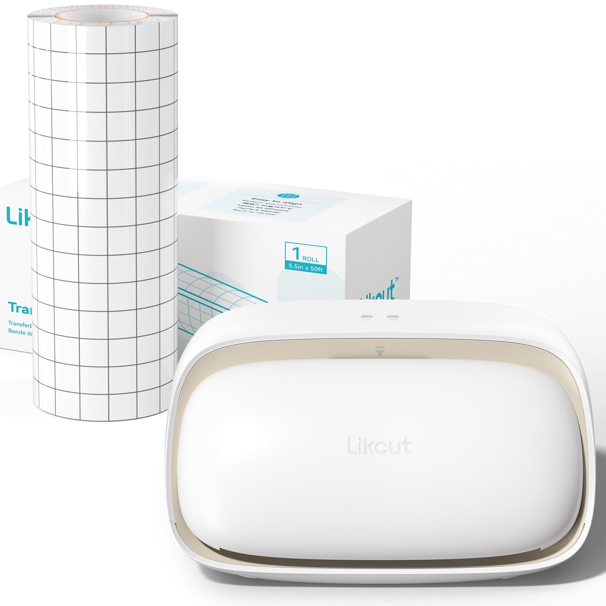 Likcut S501 Mini Schneideplotter, All in One Starterset inkl. 15,24 m Transferfolie, Stift, Schneidematte, Vinylfolien und Entgitterhaken, Beige
