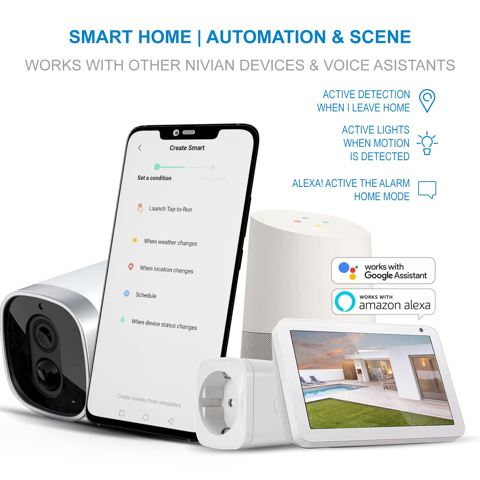 NIVIAN-Cámara de vigilancia WiFi-Batería Larga duración 10400mAh hasta 240 días-FullHD-Detección de Movimiento y Humanos-Apta Exterior-Visión Nocturna-Audio bidireccional- Alexa, Google Home,App Tuya