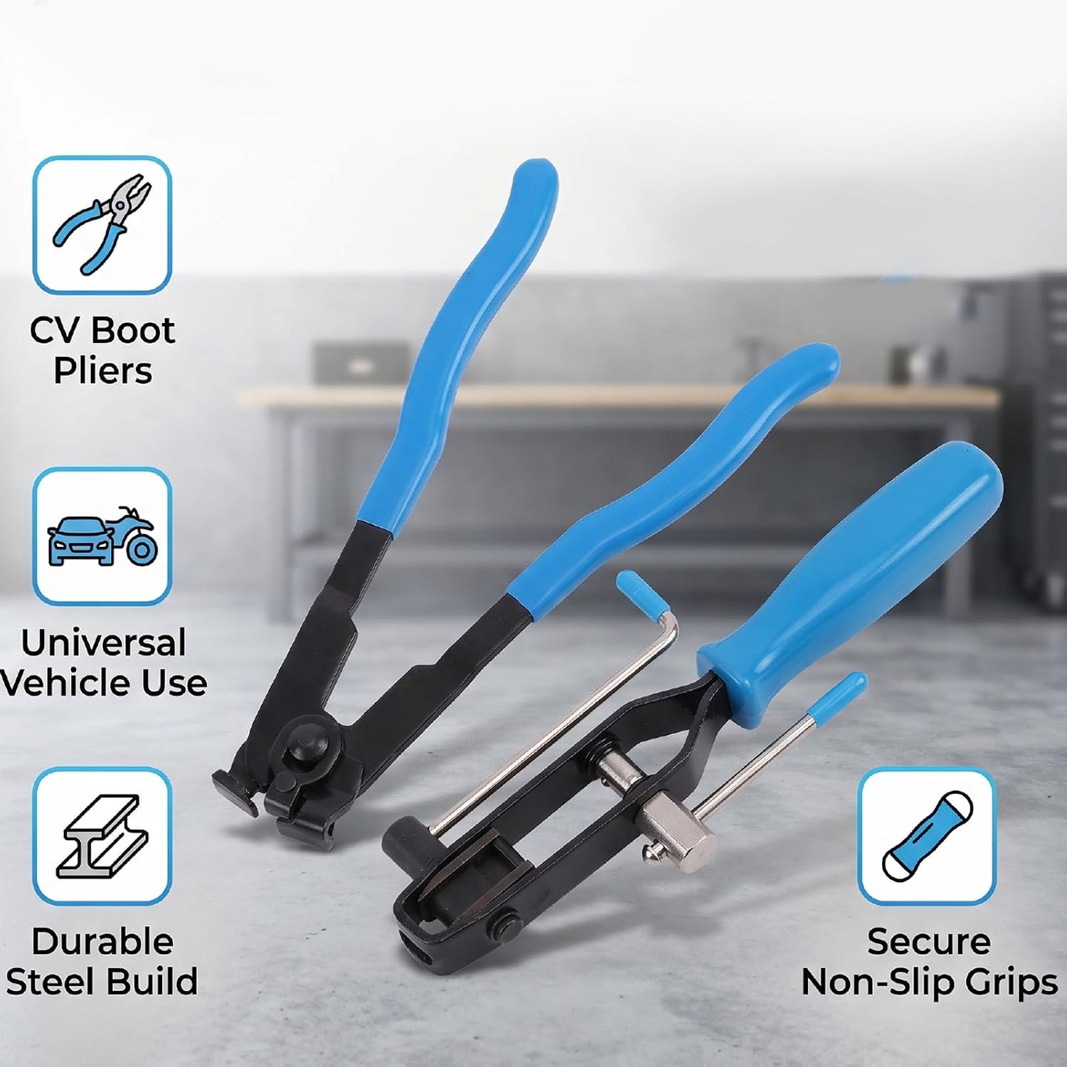 Karlak CV Boot Clamp Pliers Set Ergonomic Tool for Fast and Secure Clamping in Vehicles and ATVs with 10 Durable Clamps