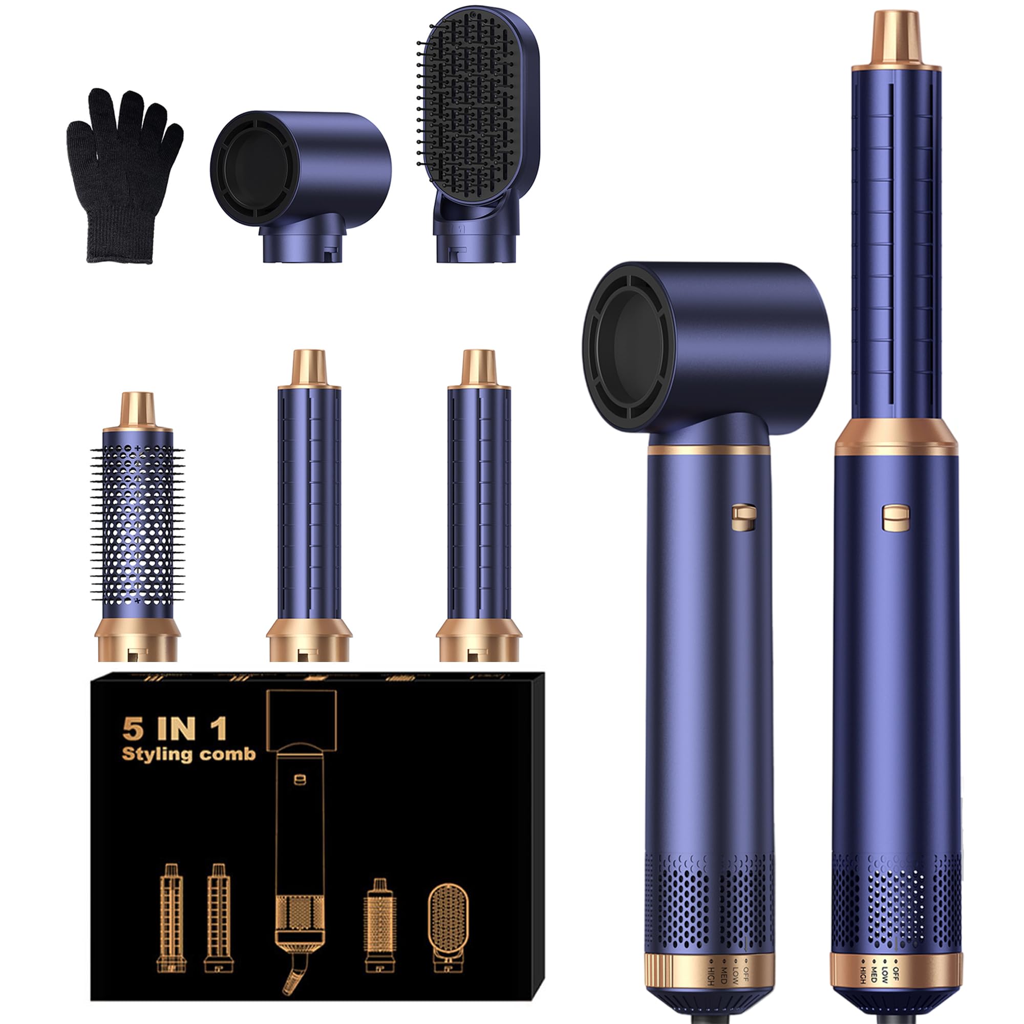 Mogawave Hairstyler 5 in 1, 1000w Föhnbürste,Air Curler Lockenstab | Negative Ionen Pflege, Haarstyler,Sie dem Haar Volumen, Locken und Föhnen Sie Haar