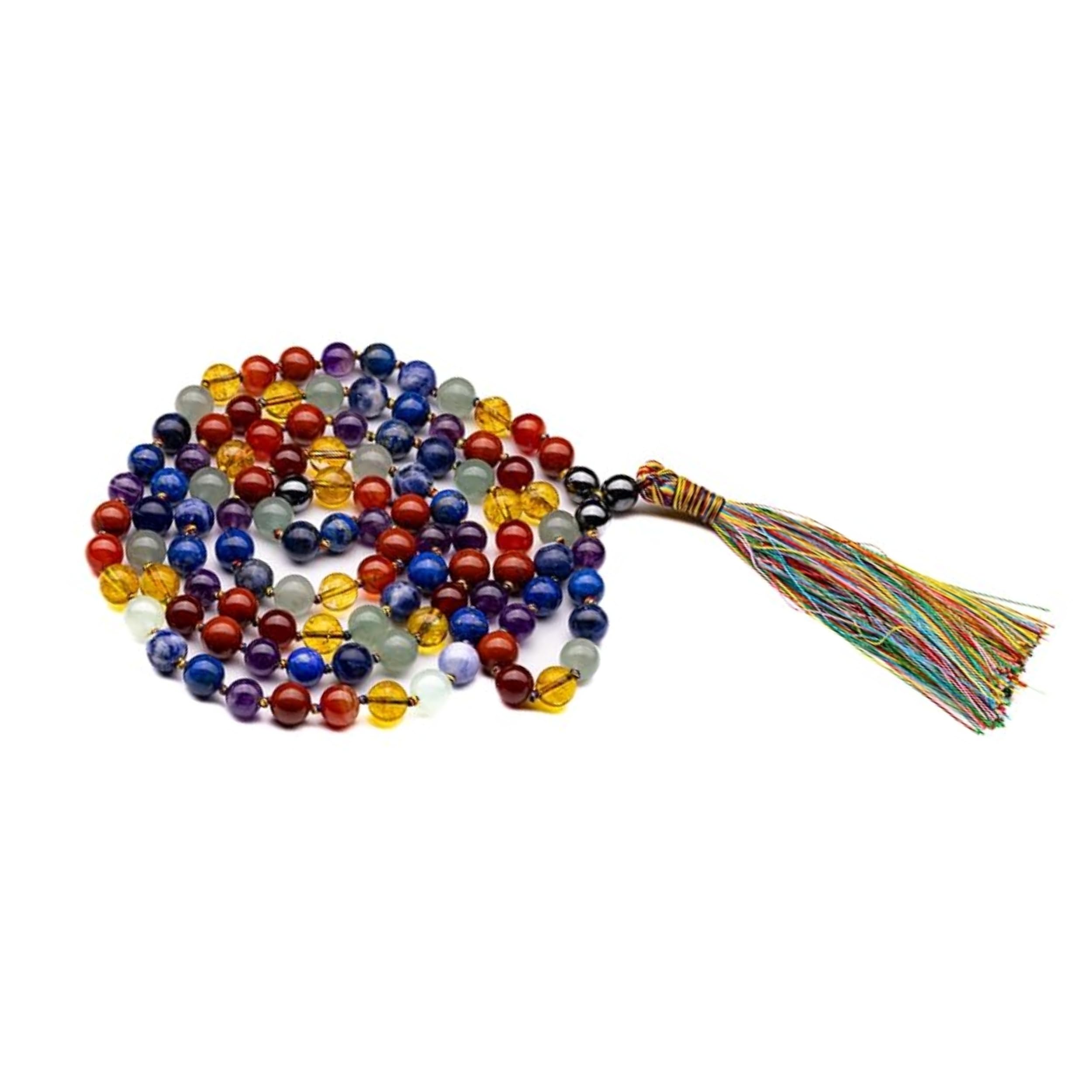 Plus Value Seven Chakra Stone Necklace Japa Mala For Meditation, Pooja, Reiki, & Crystal Healing For Unisex Adult (Beads Size 8Mm)-image-16