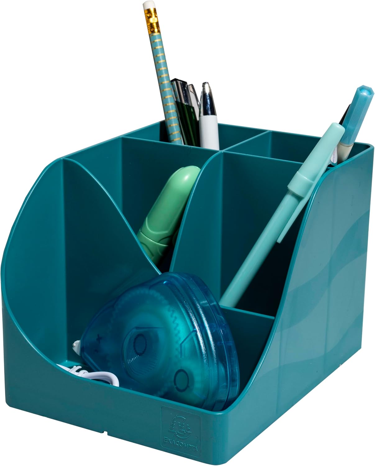 Exacompta - SKU 69534D - 1 Skandi Pen Wave Pencil Holder Pacific Blue - 5 compartments - 4 high compartments for Large Utensils and 1 Bottom Compartment for Small Utensils