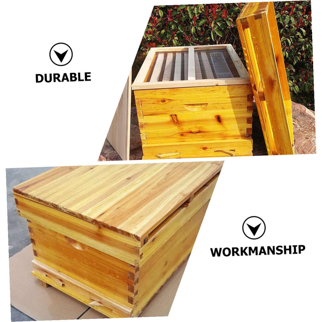 jojofuny Wooden Bee Hive Box with Beeswax Coating and Mesh Cover, Langstroth Beekeeping Equipment for Outdoor Apiaries, Pine Wood Brood Box with Frames for Safe Home Beekeeping