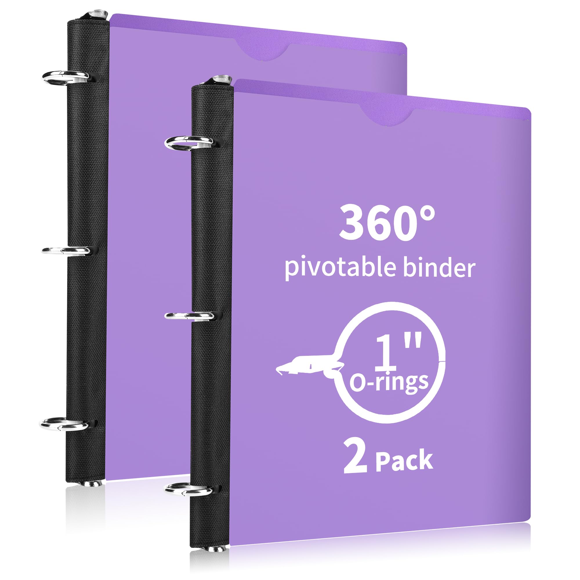 Tashkummy 360° Pivotable 3 Ring Binder, Upgraded Foldable Binders 1 inch 2 Pack, Thin Small Three Ring Binder Fits 8.5" x 11", for Home, School and Office Binders Supplies - Purple