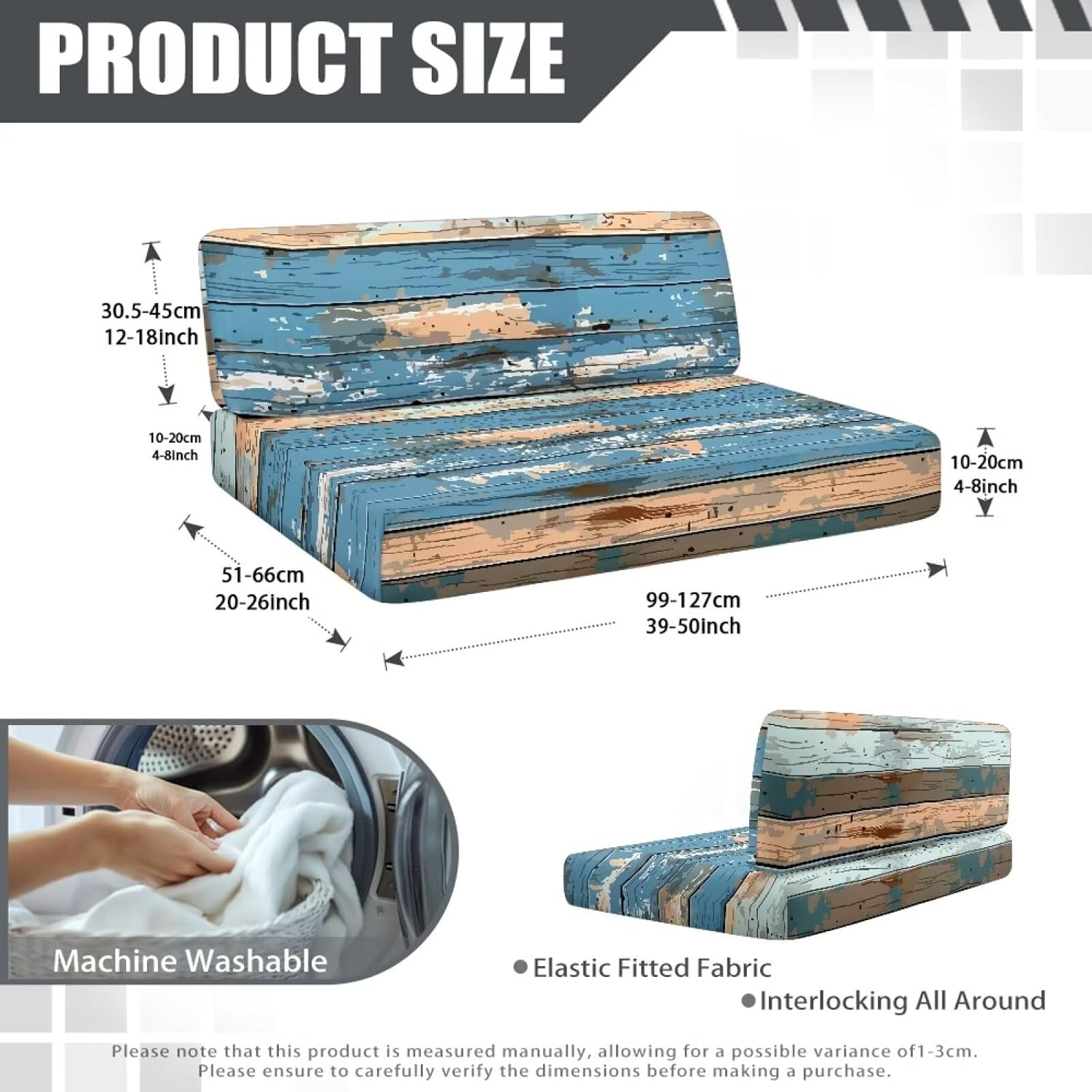 SEANATIVE RV Sofa Split Seat Cover 2-Piece Set Dinette Cushion Covers Replacement Camper Couch Covers Sofa Seat Cushion Slipcovers Dust Proof Bench Slip Cover Rectangle, Dark Blue Wood Grain