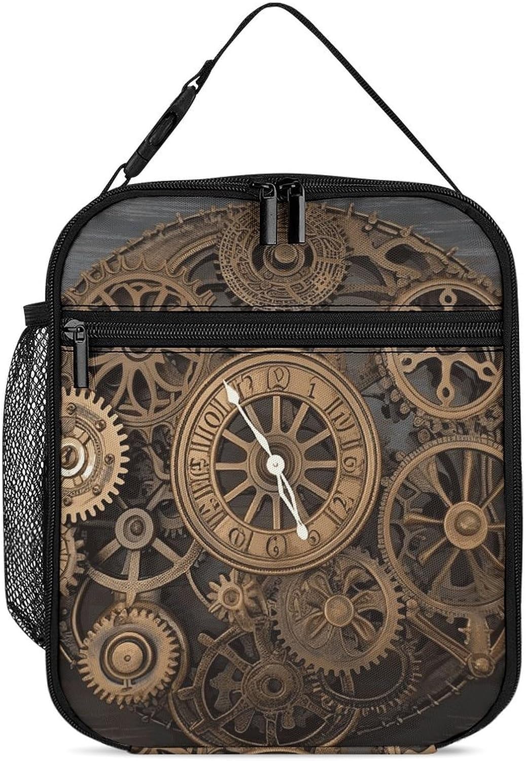 YHNNH Steampunk Gears Clock Lunch Bag Portable Insulated Lunch Box Reusable Large Capacity Picnic Box Water-Resistant Tote Bag for Work Travel Outdoor Camping